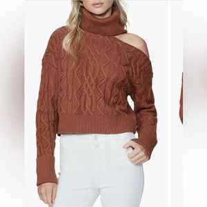 Paige One Shoulder Cable Knit Crop Sweater Small